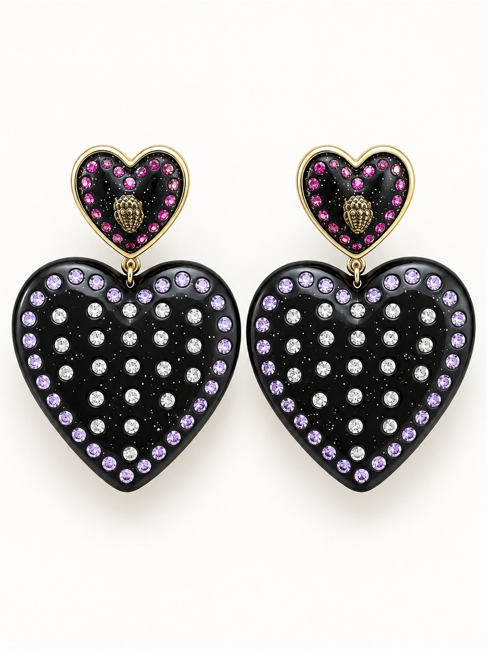 Kurt Geiger London Black Crystal Heart Drop Earrings
